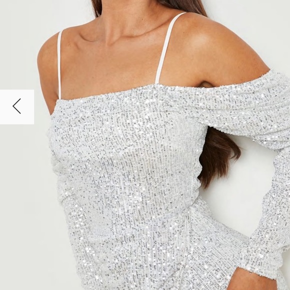 Sequin Open Shoulder Midi Dress - Picture 3 of 7
